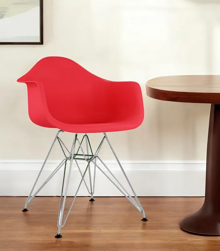 Next Day Delivery Red And Silver Heavy Duty Plastic Dining Arm Chair By Homeroots