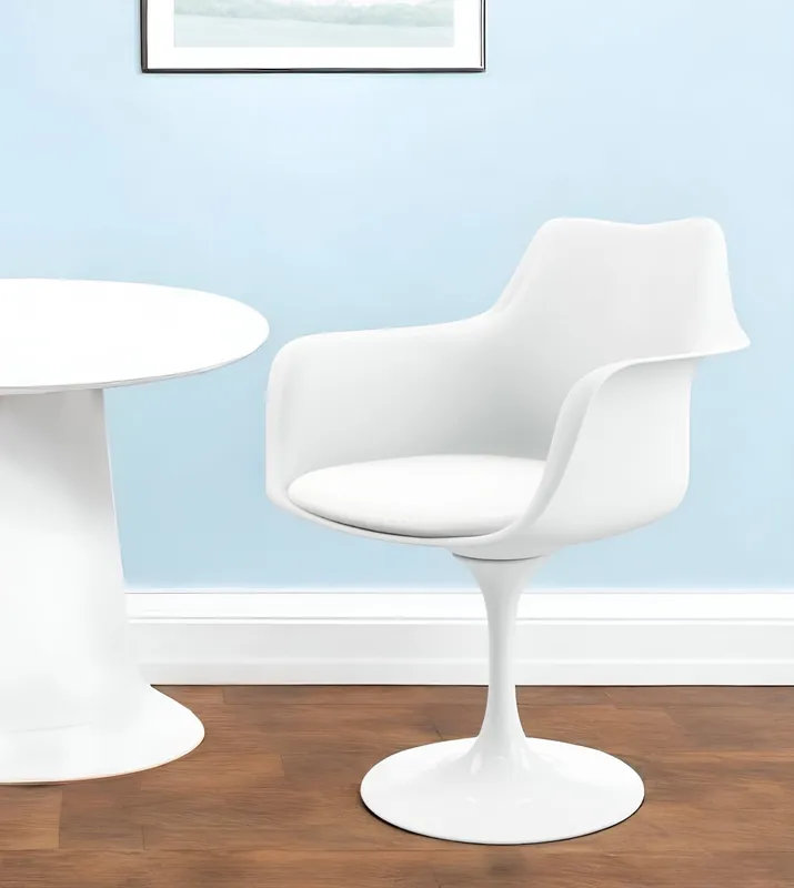 Buy Today White Heavy Duty Plastic Swivel Dining Arm Chair With Faux Leather Cus