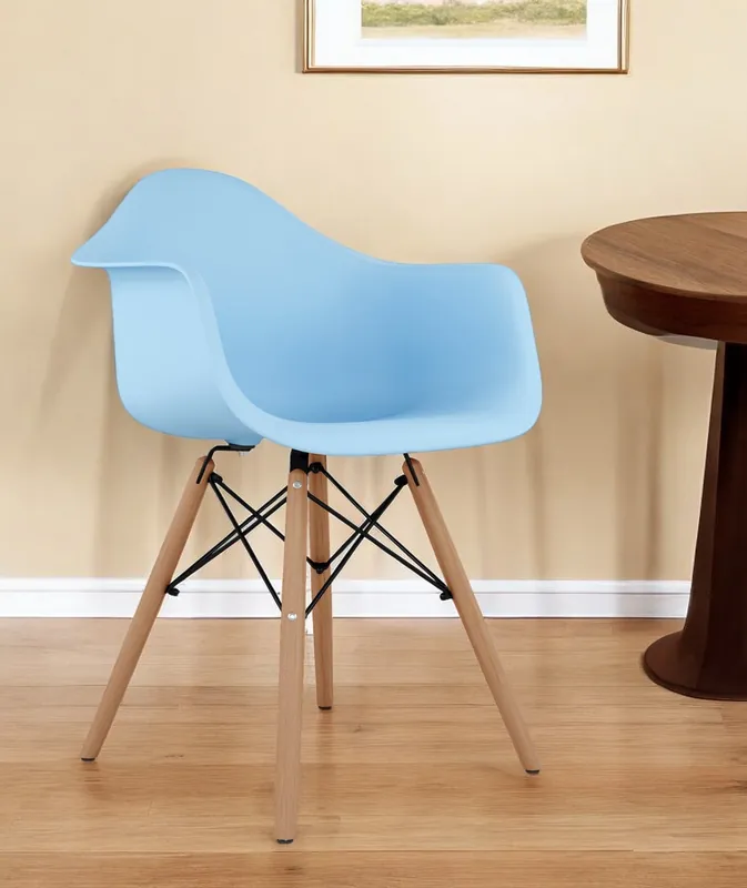 Blue And Natural Heavy Duty Plastic And Solid Wood Dining Arm Chair By Best Choice