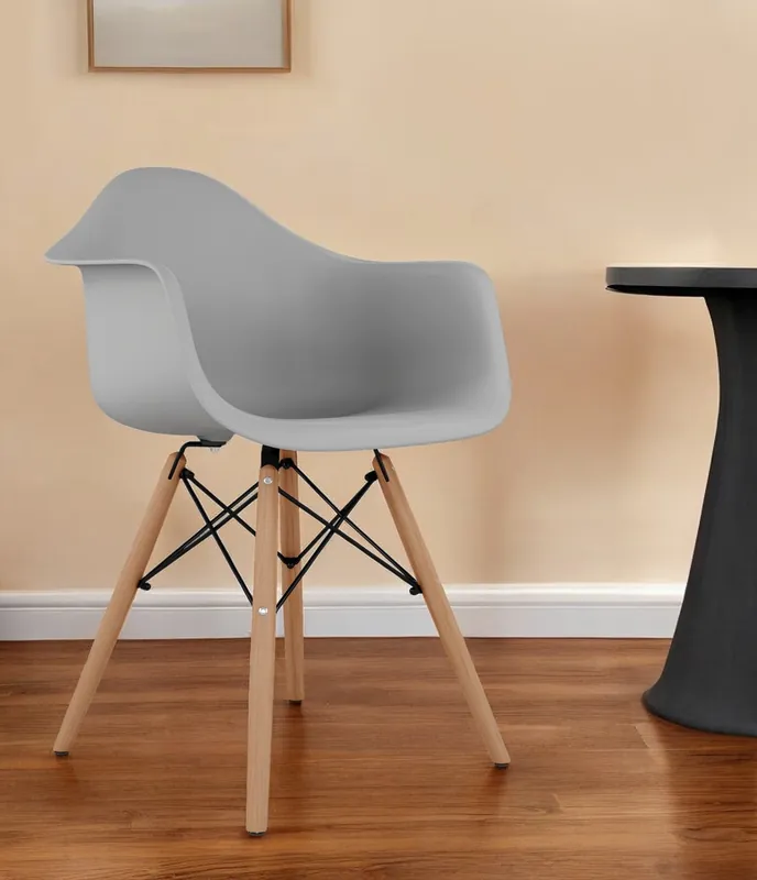 Gray And Natural Heavy Duty Plastic And Solid Wood Dining Arm Chair By Discount