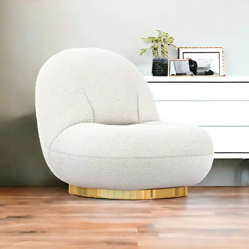 White and Gold Boucle Slipper Chair By Homeroots Modern