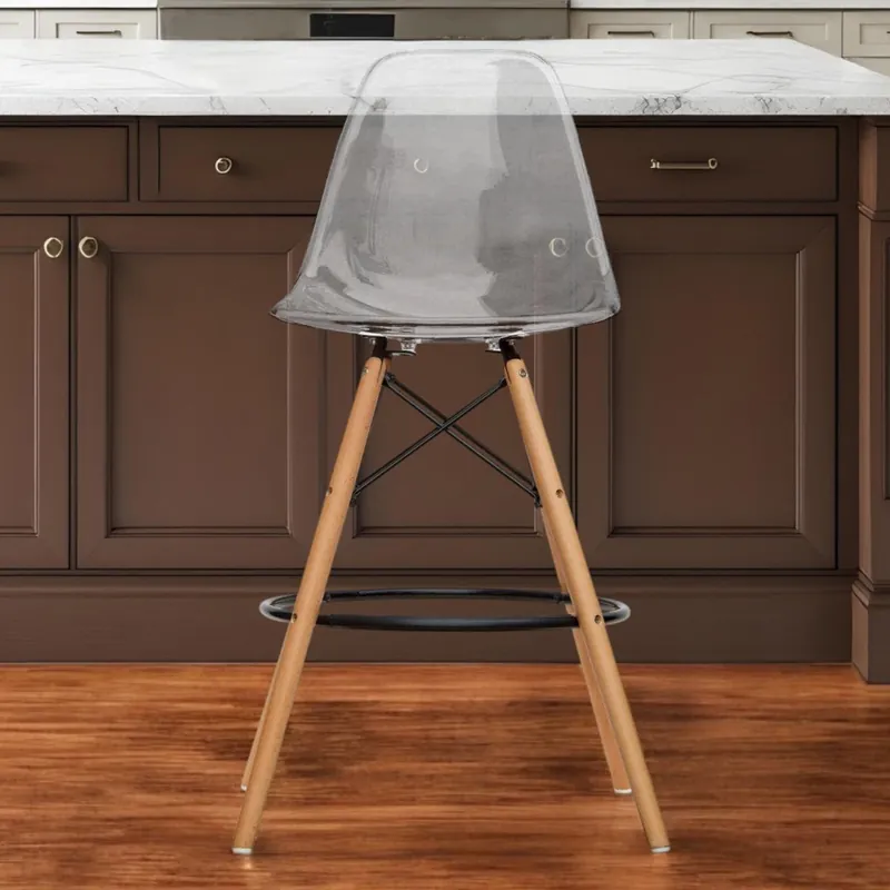Last Chance Clear And Brown Acrylic And Solid Wood Counter Height Bar Chair By Hom