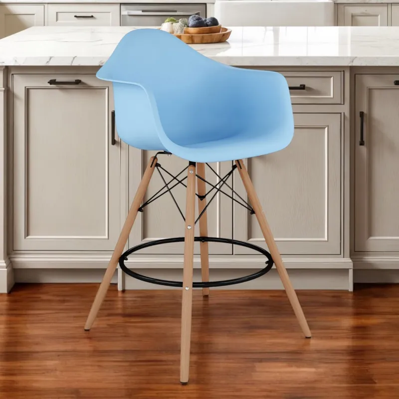 Light Blue And Brown Heavy Duty Plastic And Solid Wood Low Back Counte Deal