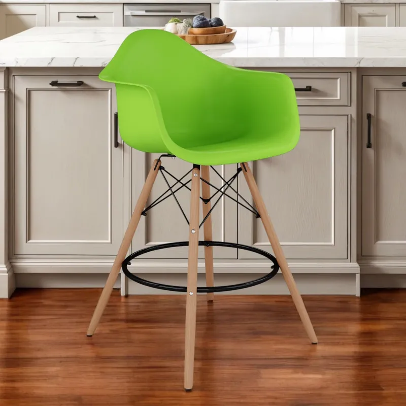 Green And Brown Heavy Duty Plastic And Solid Wood Low Back Counter Hei Free Shipping
