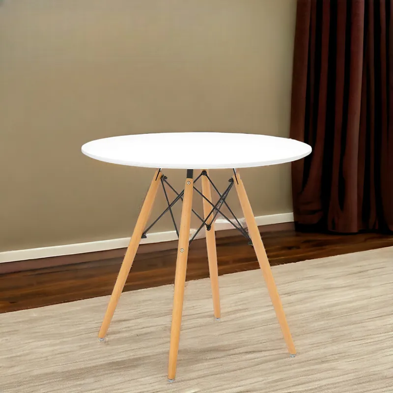 White And Natural Rounded Fiberglass And Solid Wood Dining Table By Ho Express Delivery