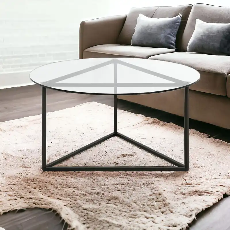 Top Pick Black Glass And Steel Round Coffee Table By Homeroots