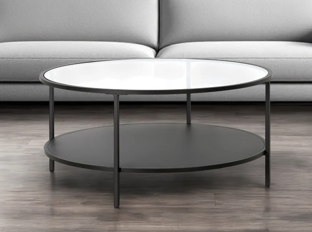Black Glass And Steel Round Coffee Table With Shelf By Homeroots Certified
