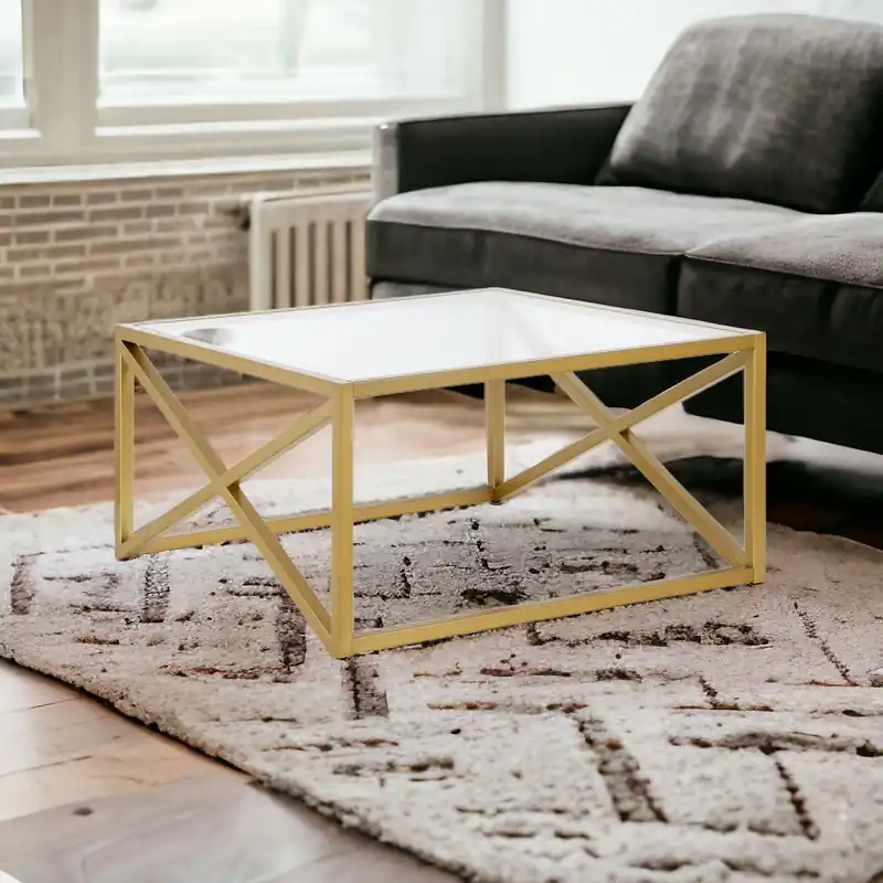 Limited Offer Gold Glass And Steel Square Coffee Table By Homeroots