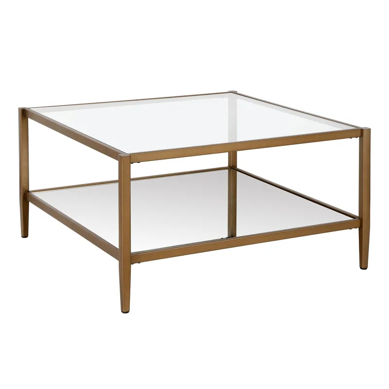 Mega Sale Gold Glass And Steel Square Coffee Table With Shelf By Homeroots