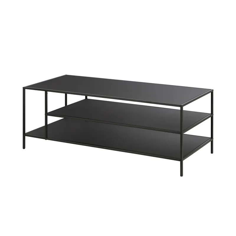 Crafted Black Steel Coffee Table With Two Shelves By Homeroots