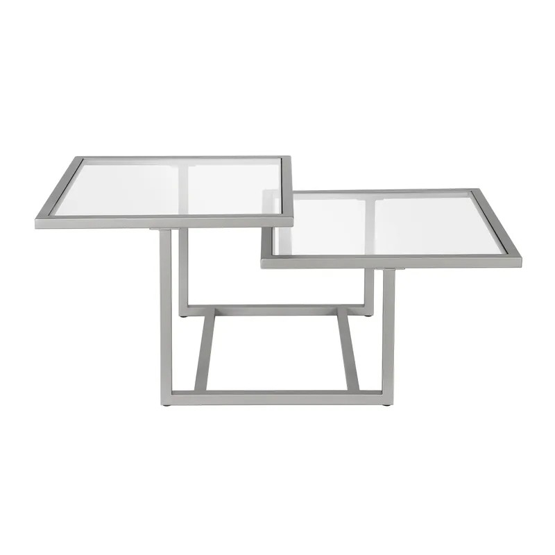 Silver Glass And Steel Square Coffee Table With Two Shelves By Homeroo Instant Buy