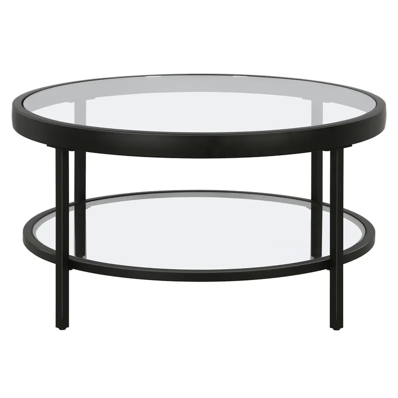 Clear And Black Glass And Steel Round Coffee Table With Shelf By Homer Limited Time