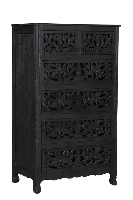 Black Solid Wood Six Drawer Chest By Homeroots Time-Limited