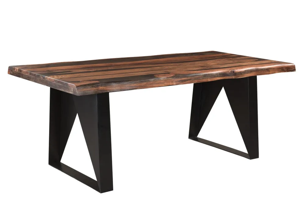 Direct From Manufacturer Dark Brown And Black Solid Wood And Metal Sled Base Dining Table By Ho