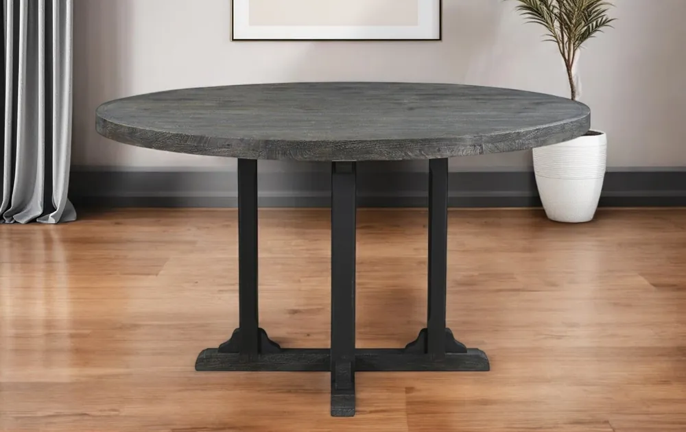 Price Cut Black Rounded Solid Wood Pedestal Base Dining Table By Homeroots
