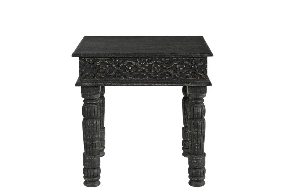 Luxury Black Distressed Solid Wood Square End Table By Homeroots