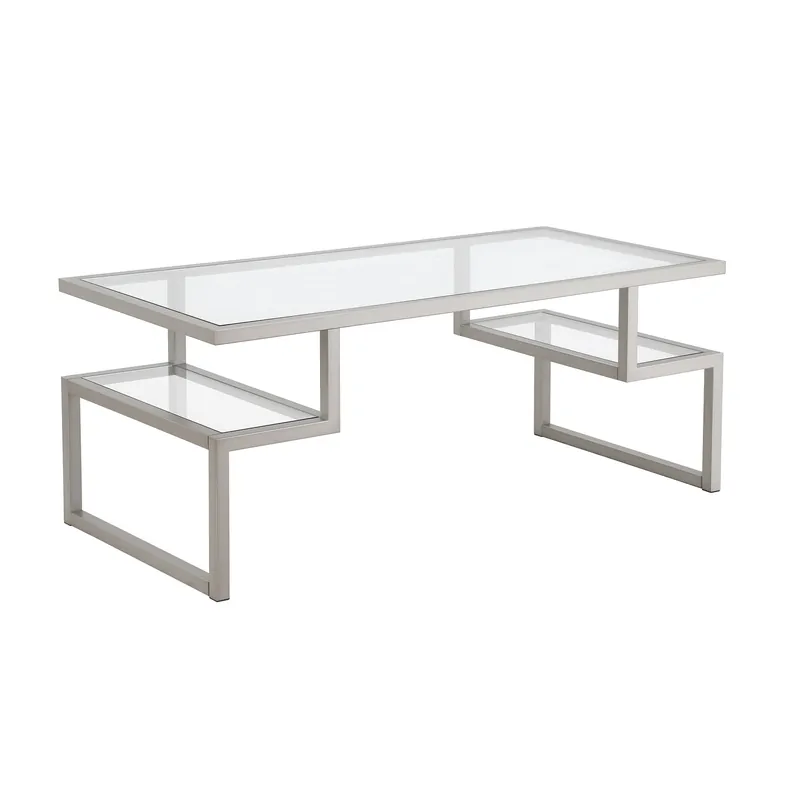 Silver Glass And Steel Coffee Table With Two Shelves By Homeroots Low Price