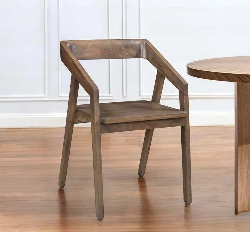 Order Now Dark Brown Solid Wood Open Back Dining Arm Chair By Homeroots