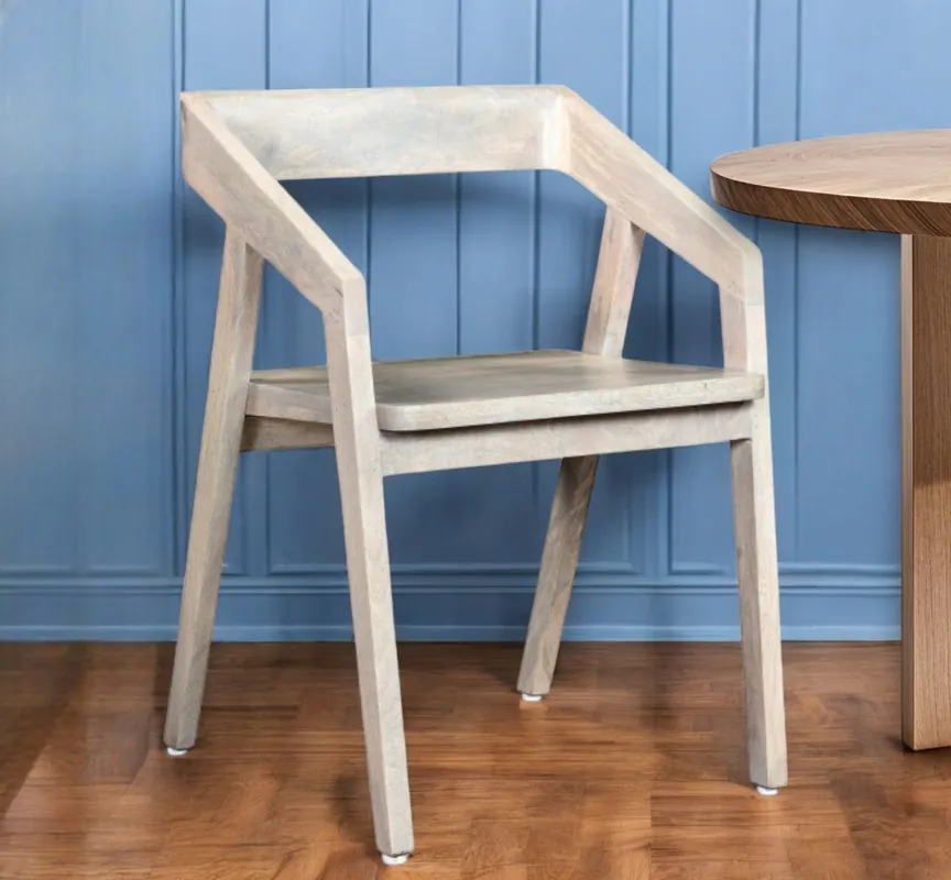 White Solid Wood Open Back Dining Arm Chair By Homeroots Trending