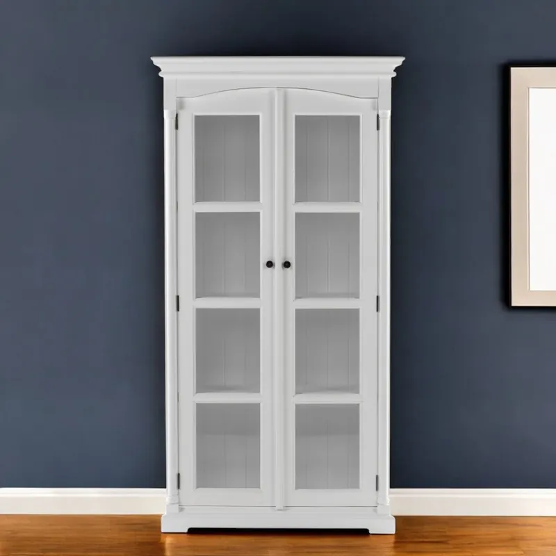 Off White Solid Wood Frame Curio Cabinet With Glass Doors By Homeroots Super Sale