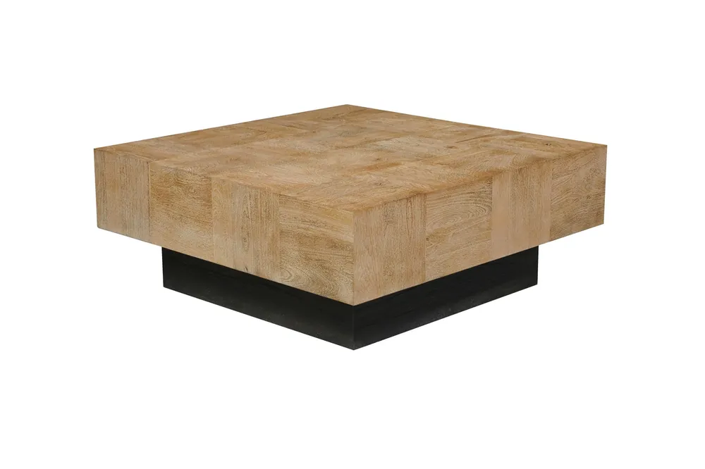 Brown and Black Solid Wood Square Block Coffee Table By Homeroots Authentic