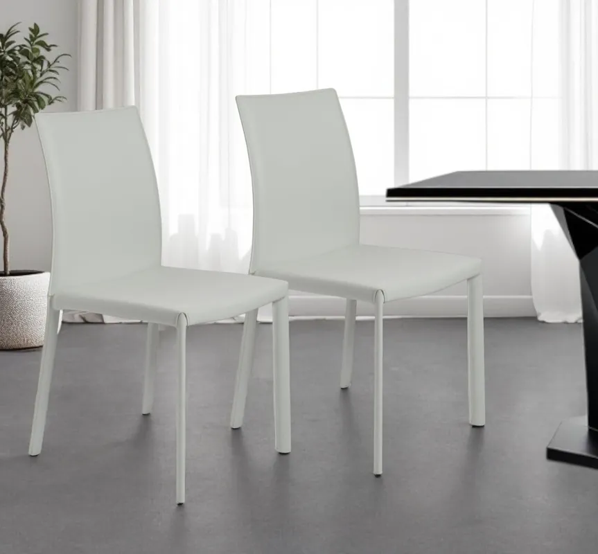 Set of Two White Upholstered Leather Dining Side Chairs By Homeroots Clearance