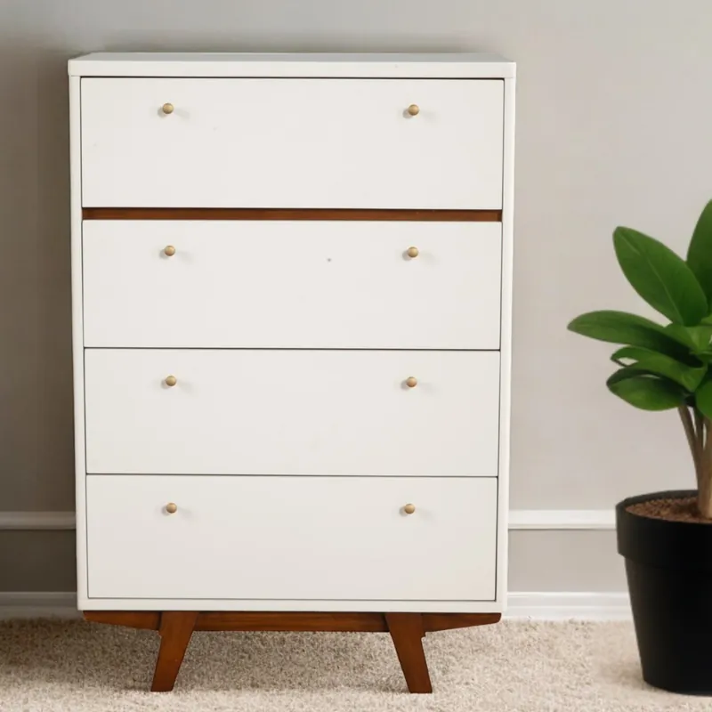 Reduced Price Brown and White Solid Wood Four Drawer Chest By Homeroots