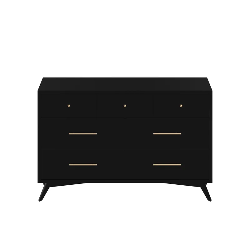 Black Solid Wood Seven Drawer Double Dresser By Homeroots Express Delivery