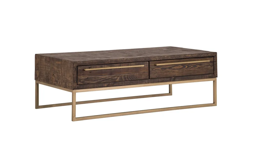 Hot Deal Dark Brown And Gold Metal Coffee Table With Drawer By Homeroots