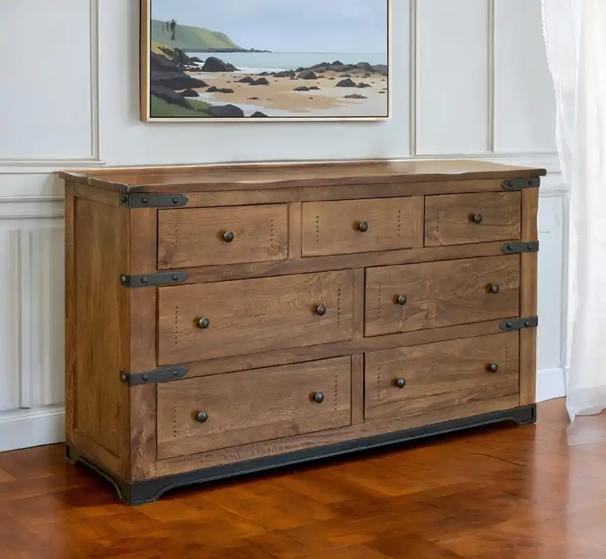 Must Have Brown and Black Solid Wood Seven Drawer Triple Dresser By Homeroots