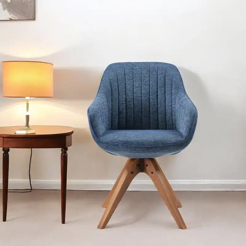 Blue Fabric And Natural Swivel Accent Arm Chair By Homeroots Save Now