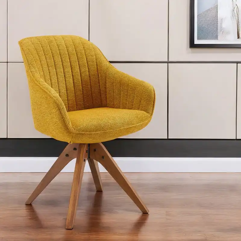 Money Back Guarantee Yellow And Natural Fabric And Wood Swivel Arm Chair By Homeroots