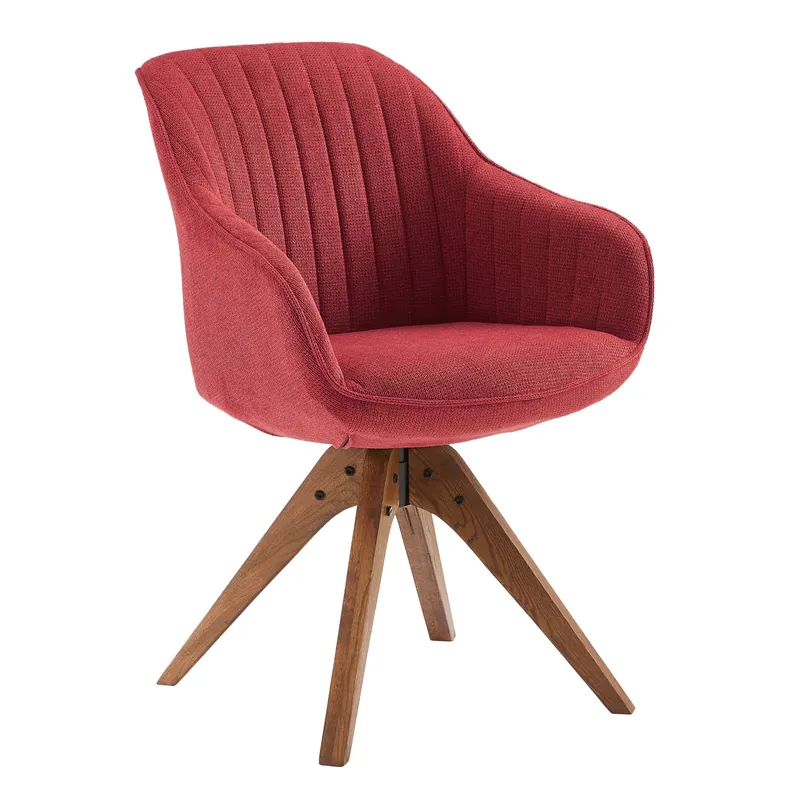 Free Returns Red And Natural Tufted Fabric Swivel Arm Chair By Homeroots