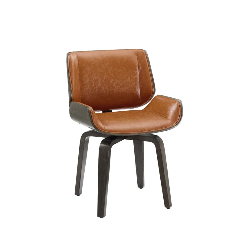 Latest Brown And Black Upholstered Faux Leather Curved Back Dining Side Chair