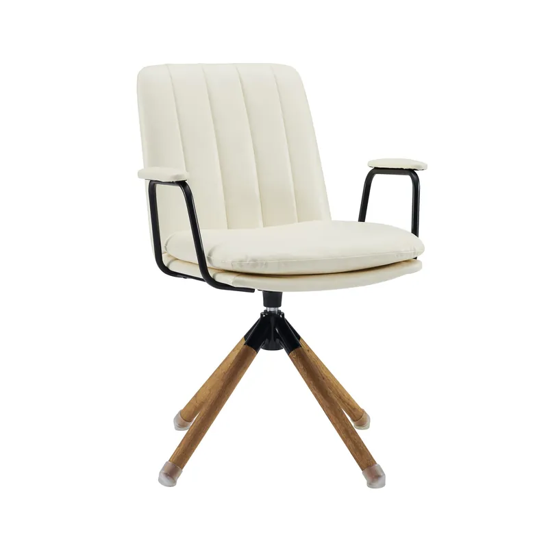 Off White Faux Leather And Brown Swivel Arm Chair By Homeroots Big Sale