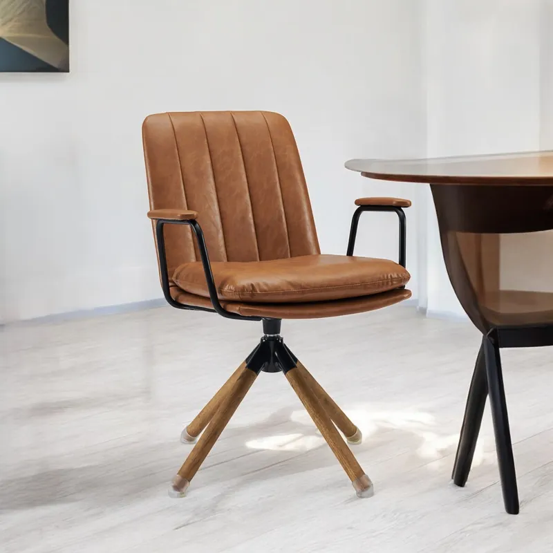 Clearance Brown Faux Leather Swivel Arm Chair By Homeroots