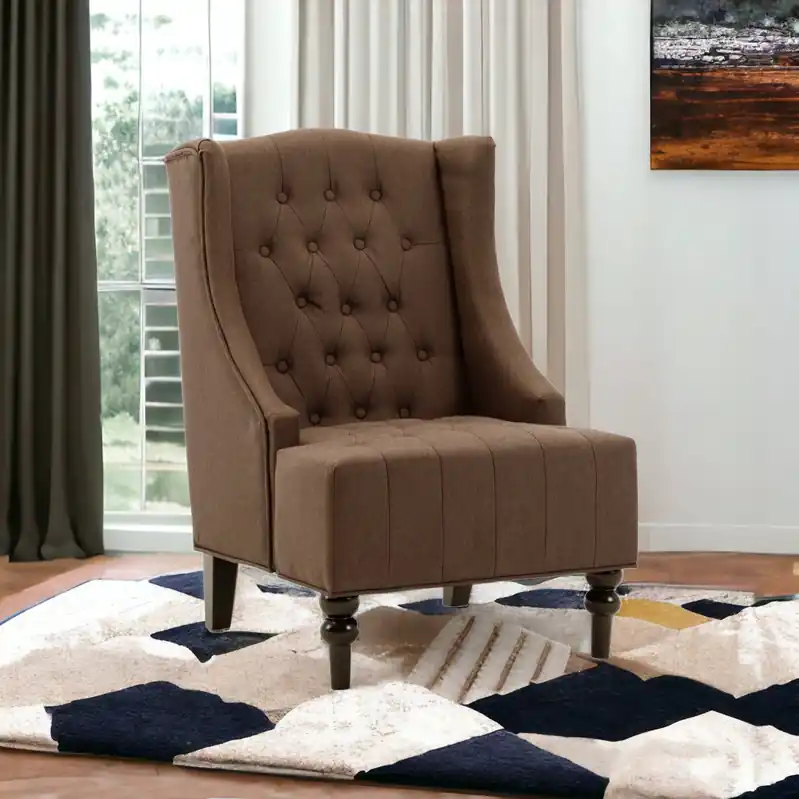 Flash Sale Brown and Black Velvet Tufted Wingback Chair By Homeroots