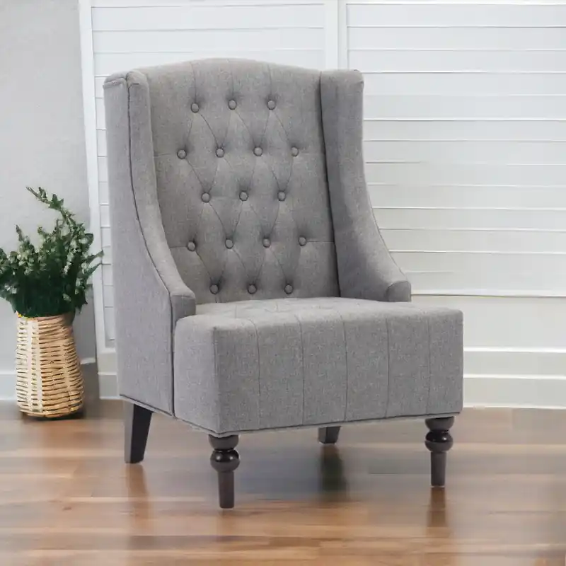 Clearance Gray and Black Upholstered Tufted Wingback Chair By Homeroots
