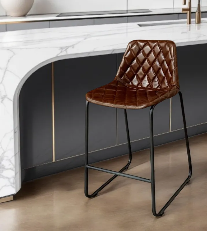 Exclusive Offer Brown and Black Leather and Iron Counter Height Bar Chair By Homeroots
