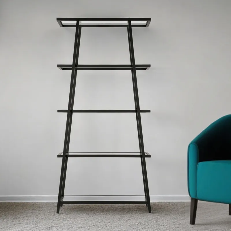 Markdown Black Metal and Glass Five Tier Etagere Bookcase By Homeroots