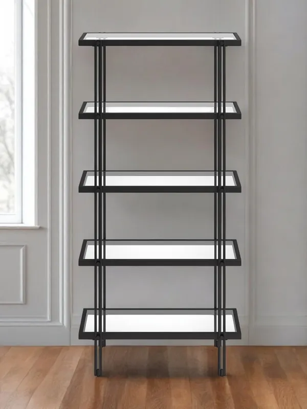 Black Metal And Glass Five Tier Standard Bookcase By Homeroots Exclusive Offer