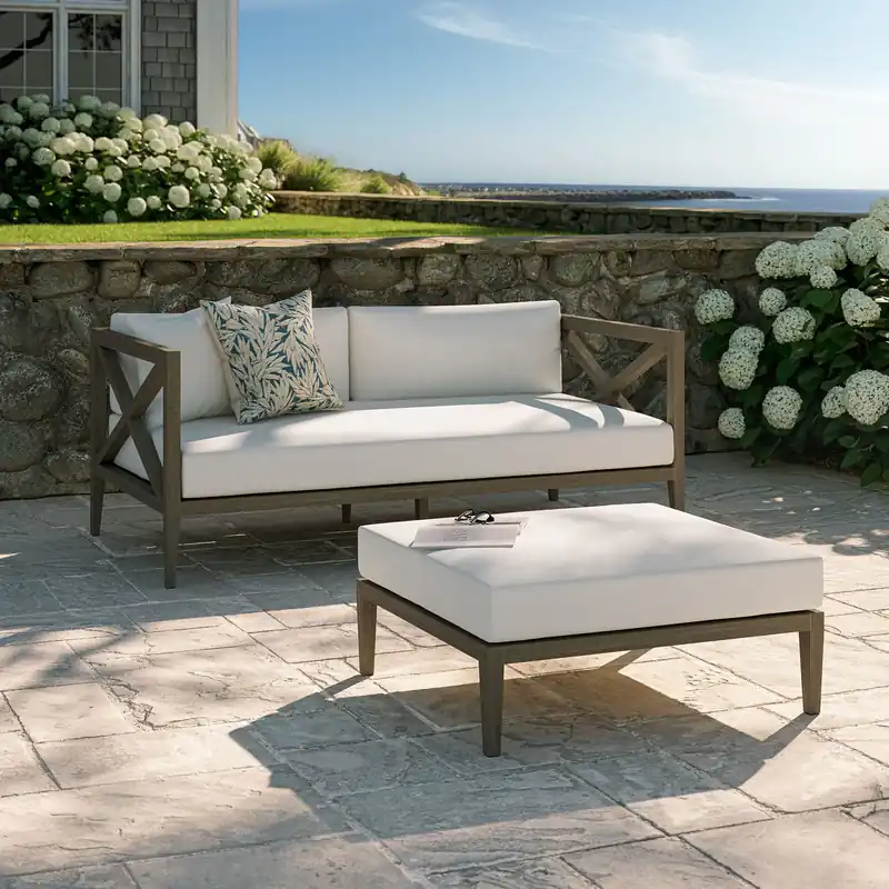 Luxury Northlake Outdoor Patio Teak Wood Loveseat and Ottoman Set by Modway
