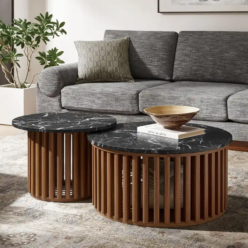 Top Pick Fortitude Round Faux Marble Top Nesting Coffee Table Set by Modway