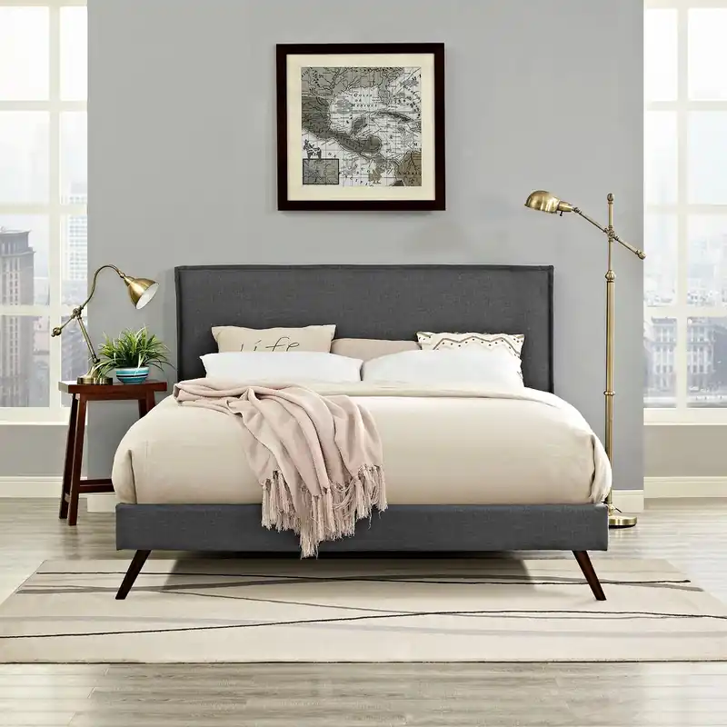 Camille Fabric Queen Platform Bed with Round Splayed Legs by Modway Buy Today