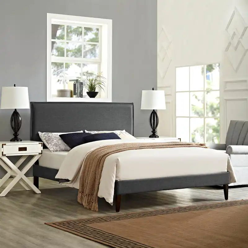 Camille Fabric Queen Platform Bed with Squared Tapered Legs by Modway Buy Today