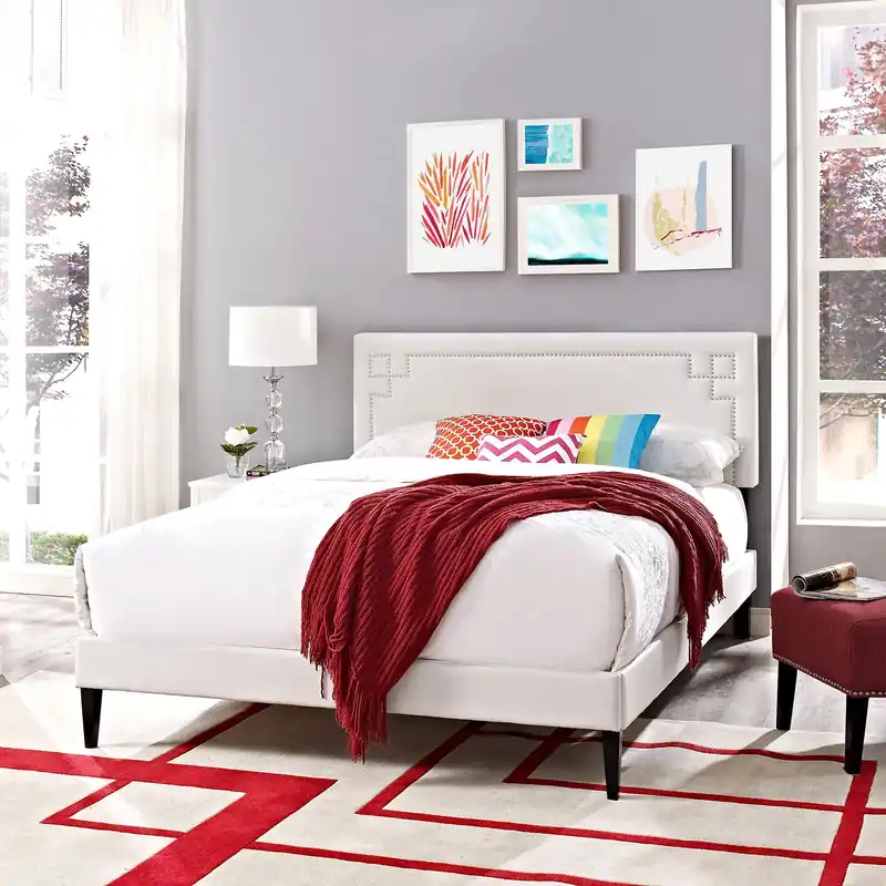 Josie Vinyl Queen Platform Bed with Squared Tapered Legs by Modway Factory Price