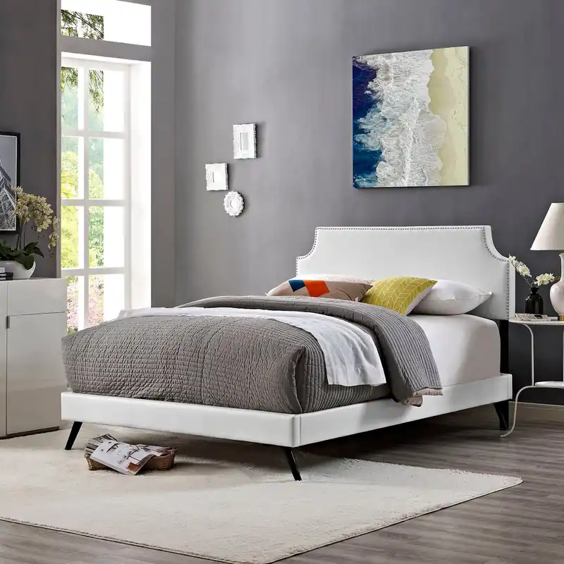 Get Yours Laura Vinyl Full Platform Bed with Round Splayed Legs by Modway