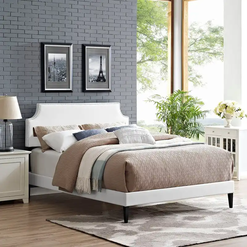 Final Sale Laura Vinyl Full Platform Bed with Squared Tapered Legs by Modway