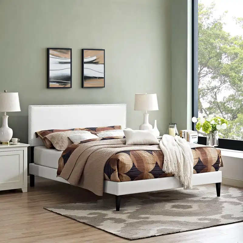 Certified Phoebe Vinyl Full Platform Bed with Squared Tapered Legs by Modway