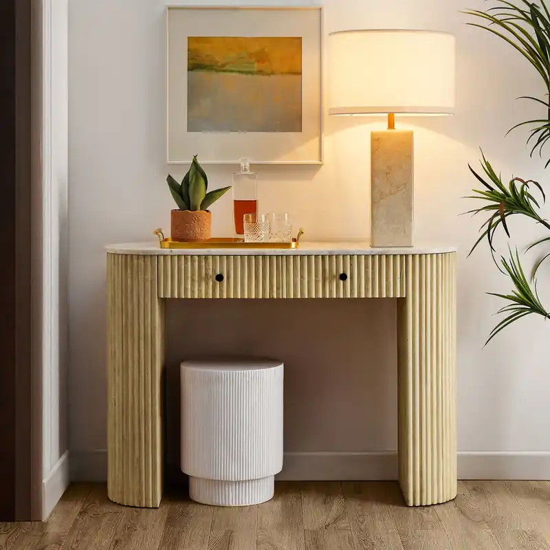 Limited Time Caldera 42" Curved Solid Wood and Marble Console Table by Modway